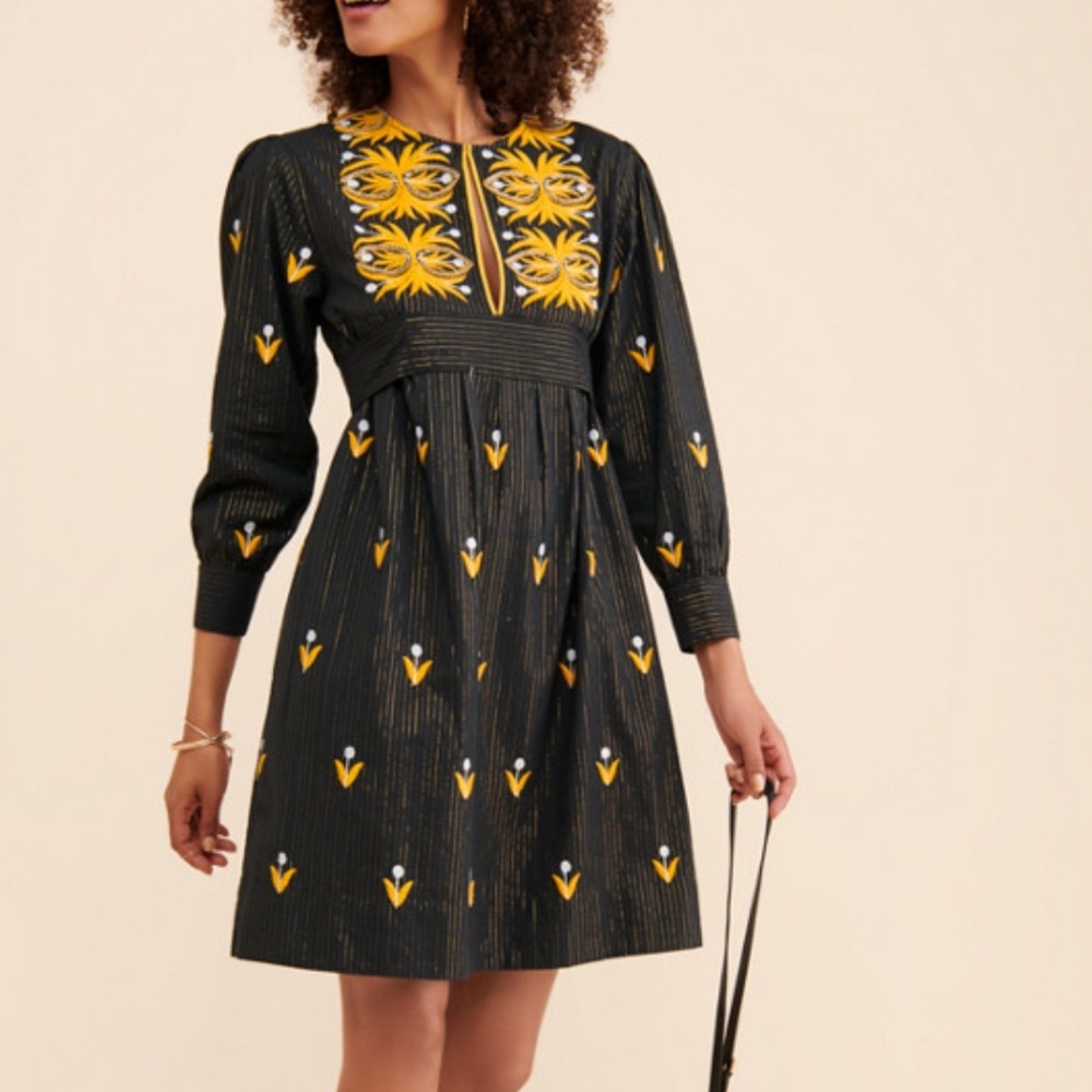 ANTIK BATIK embroidered metallic block print mini dress